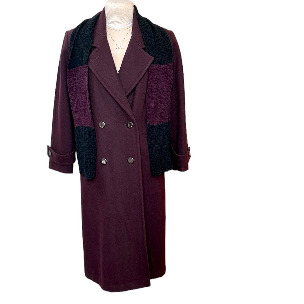 Vintage Stephanie Matthews Wool Coat Long Dark Purple Eggplant with Sc…